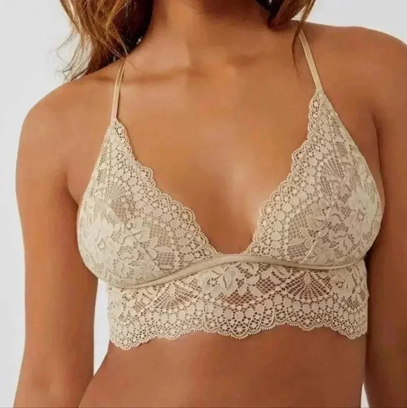 Free People  Intimately Maya Longline Lace Bralette.  Size small.  Nwt. Wheat - Picture 1 of 3